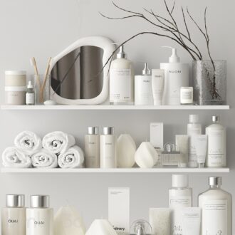 Shelves with cosmetics and bathroom decor 4