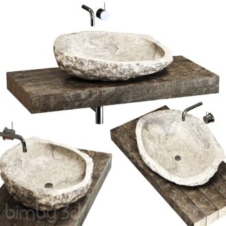 Stone sink on a log countertop-brioven 2