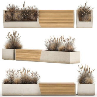 Bench flowerbed for the urban environment in a concrete flowerpot