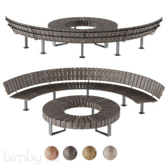 B Wooden park bench and trash can LV 002 2