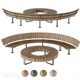 B Wooden park bench and trash can LV 002 3