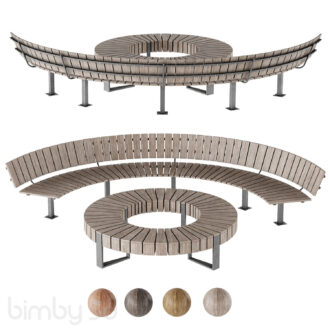 Wooden park bench and trash can LV 002