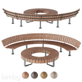 B Wooden park bench and trash can LV 002 4